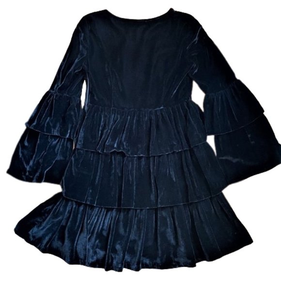 Vintage ruffles tiered black velvet dress - Picture 14 of 15